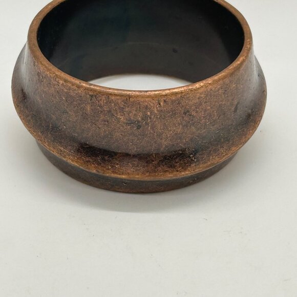 Vintage Bronze-Tone Bangle Bracelet Acrylic with Rustic Patina & Sculpted Design - Picture 7 of 13